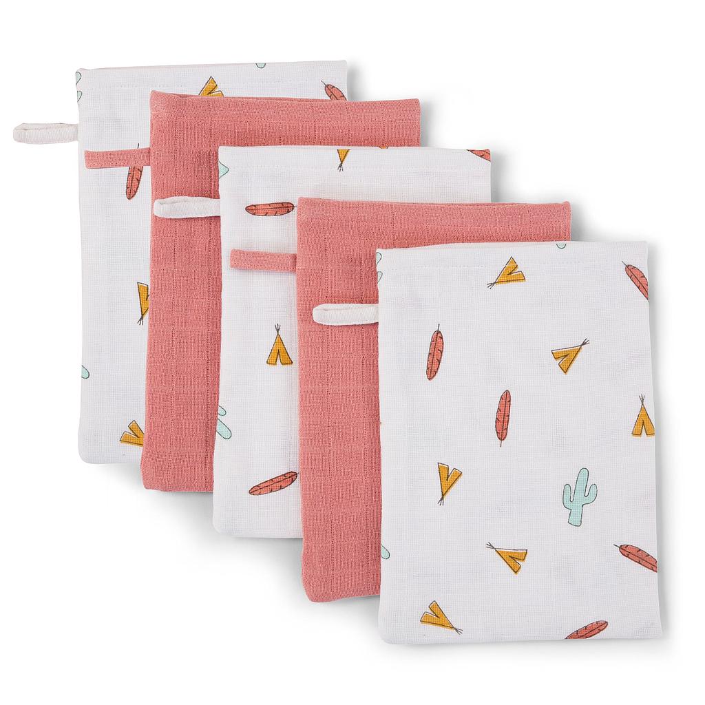 Gants De Toilette Tetra - Coton - Tipi + Nude - 5 Pcs
