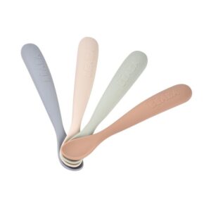 3384349136017-lot-de-4-cuilleres-silicone-1er-age-couleurs-unies---natural-set-galet-vert-de-gris---argile---pralin